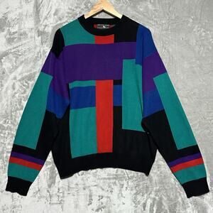 Vintage Saks Fifth Avenue Cashmere Collection Colorblock Sweater Mens L Black